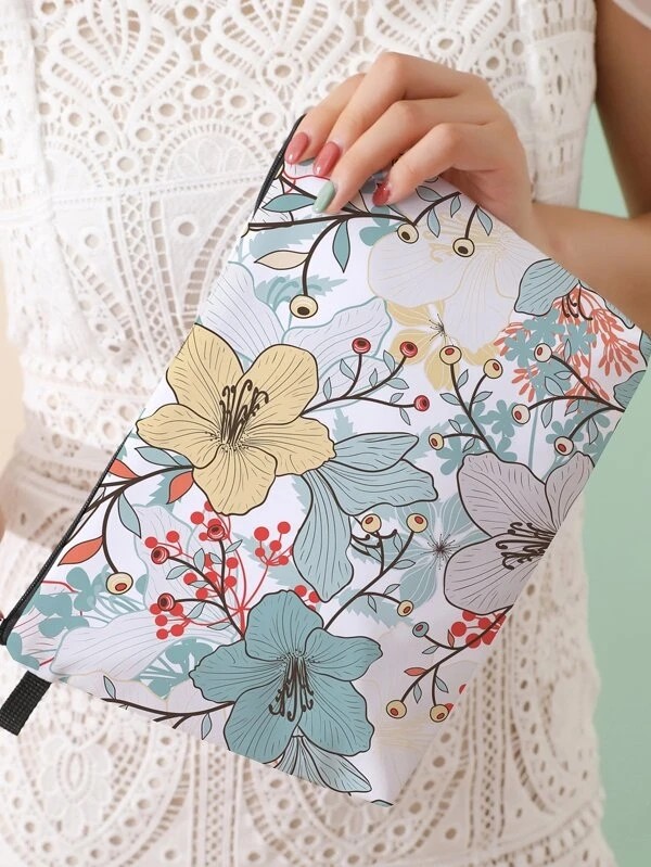 Flower Pattern Zippered Makeup Bag