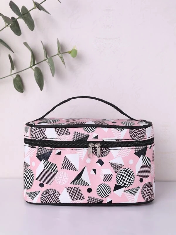 Geometric Pattern Square Makeup Bag