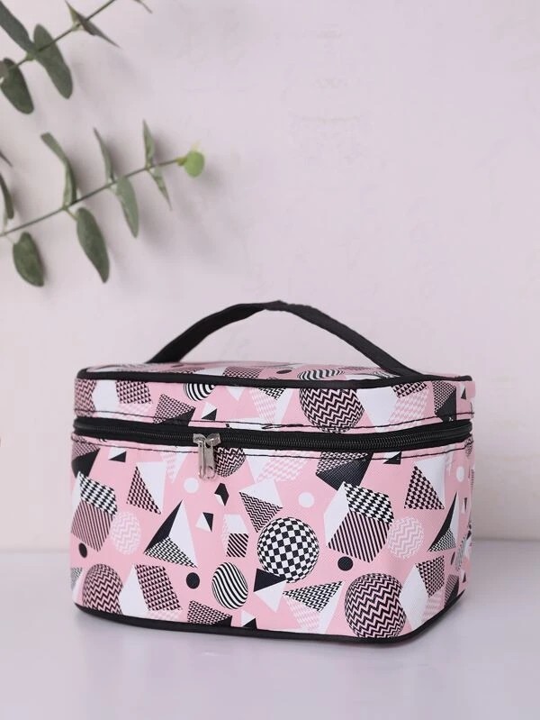 Geometric Pattern Square Makeup Bag