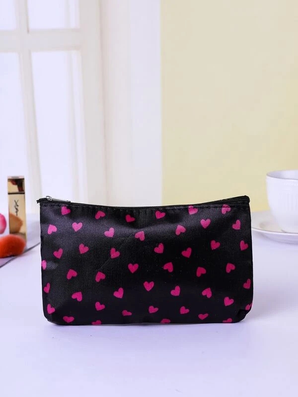 Heart Pattern Zipper Makeup Bag