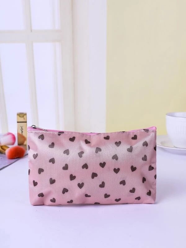 Heart Pattern Zipper Makeup Bag