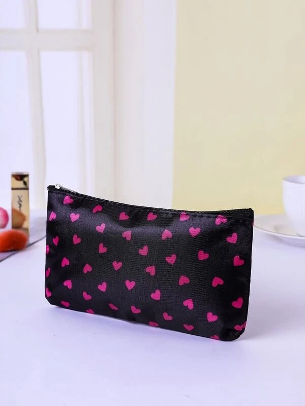 Heart Pattern Zipper Makeup Bag