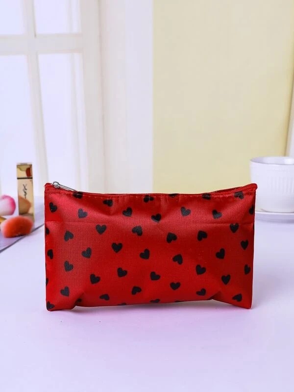 Heart Pattern Zipper Makeup Bag