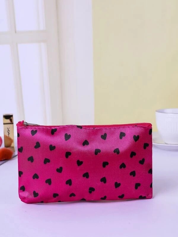 Heart Pattern Zipper Makeup Bag