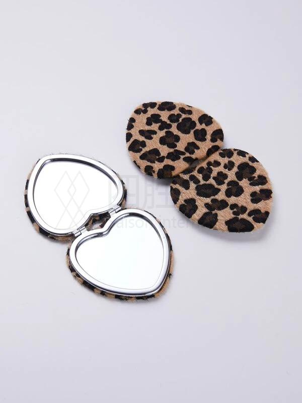 Leopard Heart Shaped Foldable Makeup Mirror