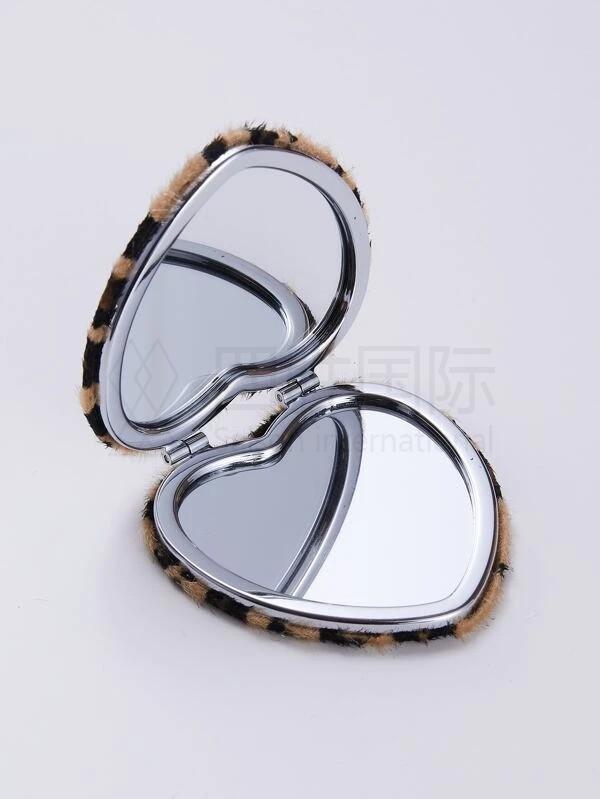 Leopard Heart Shaped Foldable Makeup Mirror