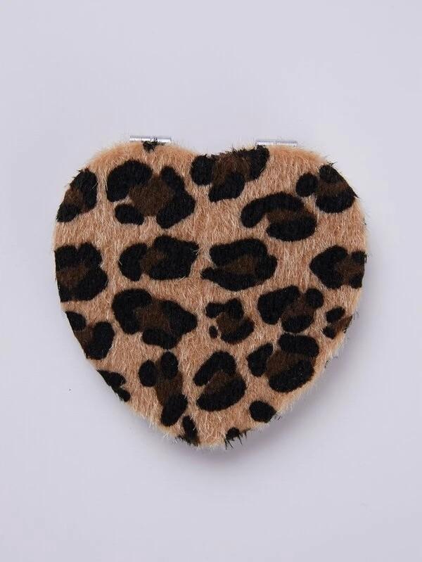 Leopard Heart Shaped Foldable Makeup Mirror