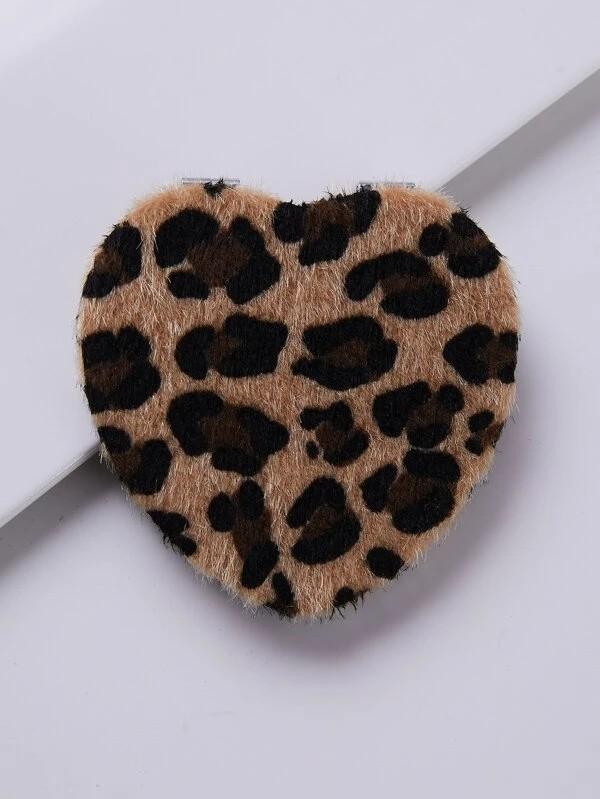 Leopard Heart Shaped Foldable Makeup Mirror