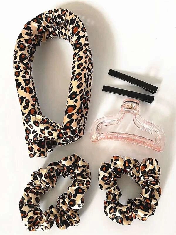  Leopard Print Hair Roller Tool Set