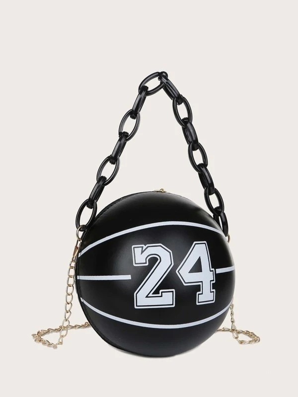 Letter Graphic Ball Design Satchel Bag