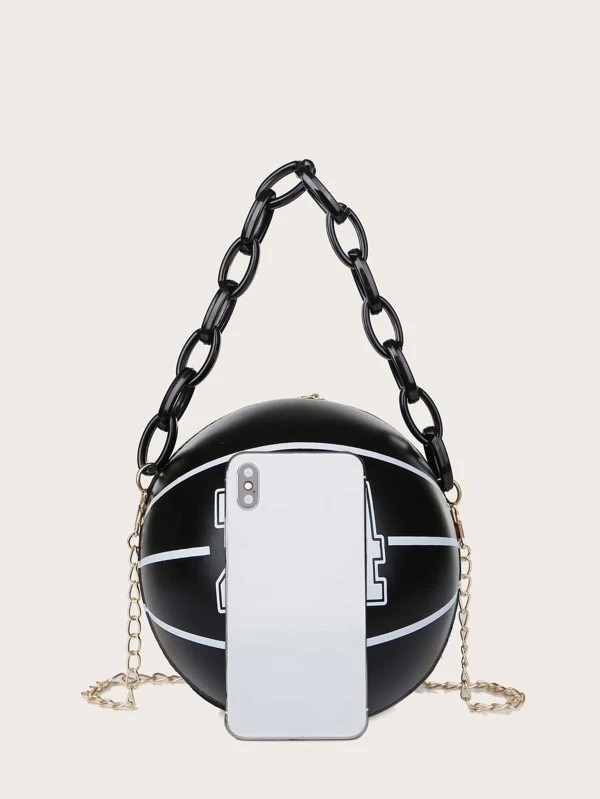 Letter Graphic Ball Design Satchel Bag