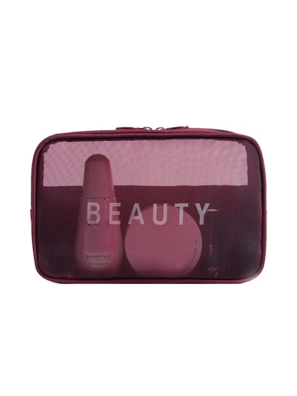 Letter Graphic Mesh Square Makeup Bag