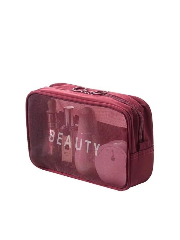 Letter Graphic Mesh Square Makeup Bag