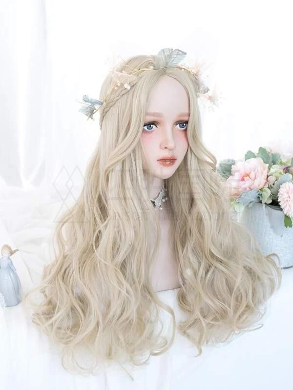 Natural Long Curly Synthetic Wig With Bangs