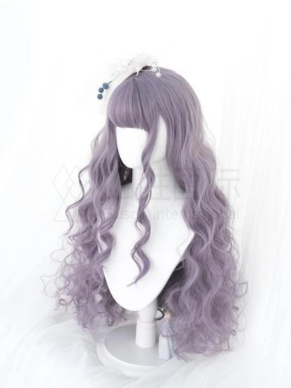 Natural Long Curly Synthetic Wig With Bangs