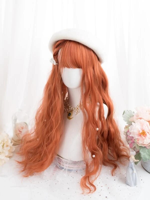 Natural Long Curly Synthetic Wig With Bangs2