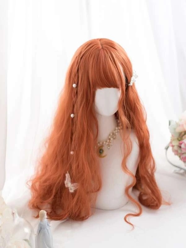 Natural Long Curly Synthetic Wig With Bangs2