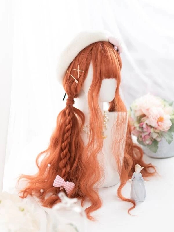 Natural Long Curly Synthetic Wig With Bangs2