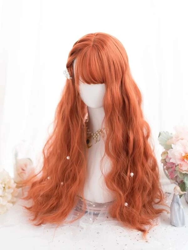 Natural Long Curly Synthetic Wig With Bangs2