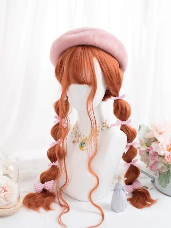 Natural Long Curly Synthetic Wig With Bangs2