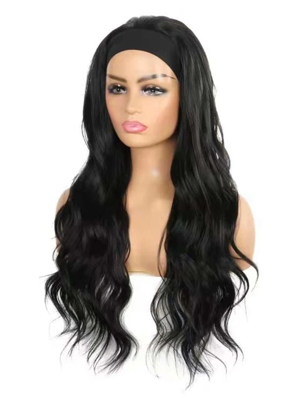 Natural Long Curly Synthetic Wig With Headband