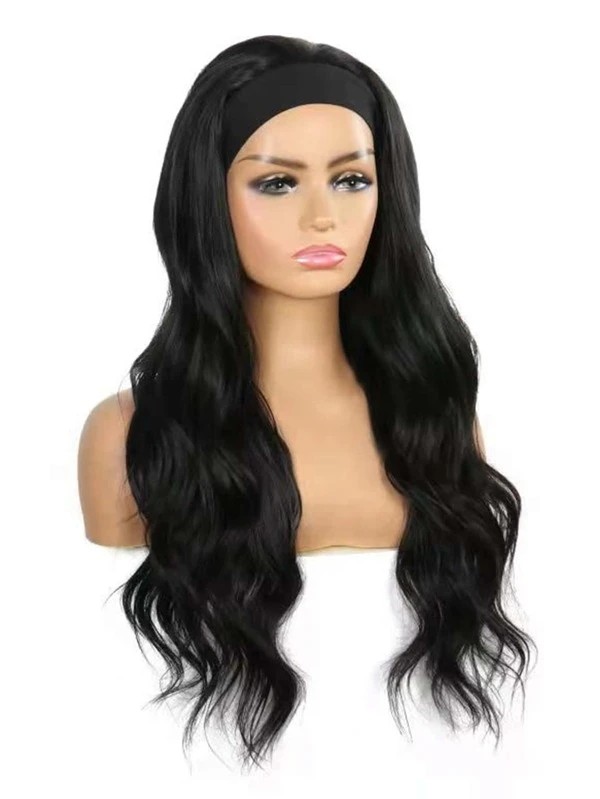 Natural Long Curly Synthetic Wig With Headband