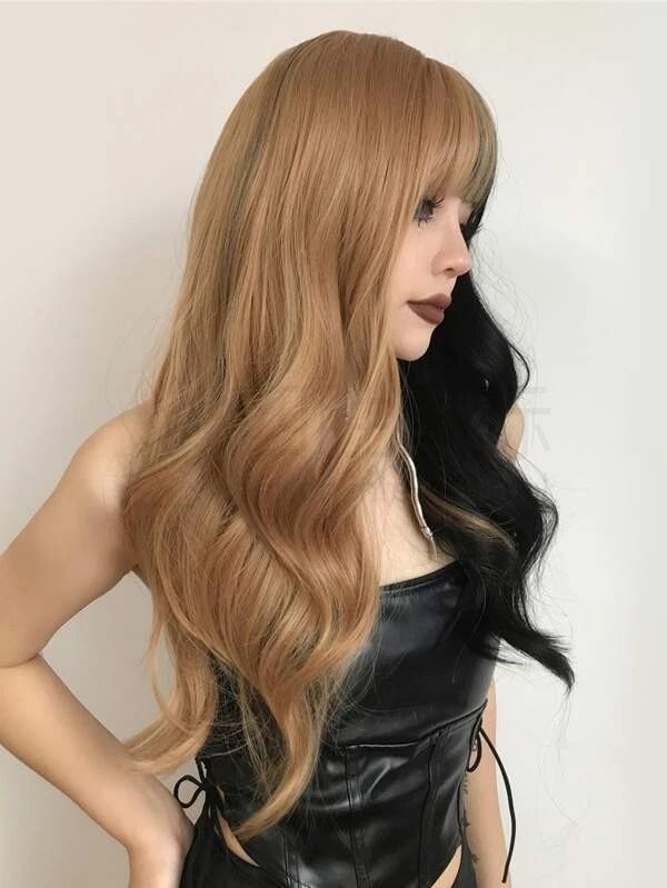 Natural Long Curly Wig With Bangs