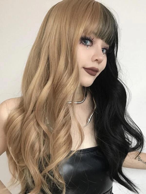 Natural Long Curly Wig With Bangs