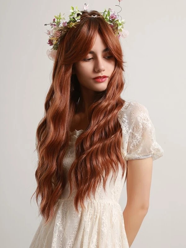 Natural Long Curly Wig With Bangs2