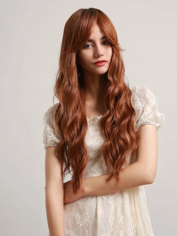 Natural Long Curly Wig With Bangs2