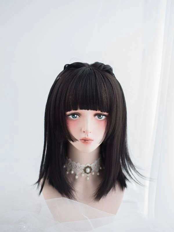 Natural Short Straight Synthetic Wig With Bangs1