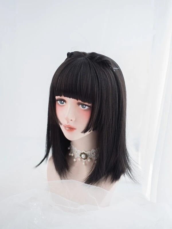 Natural Short Straight Synthetic Wig With Bangs1