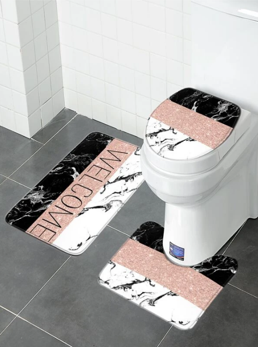 Toilet Floor Mat Non-Slip Pedestal Rug Set for Home 